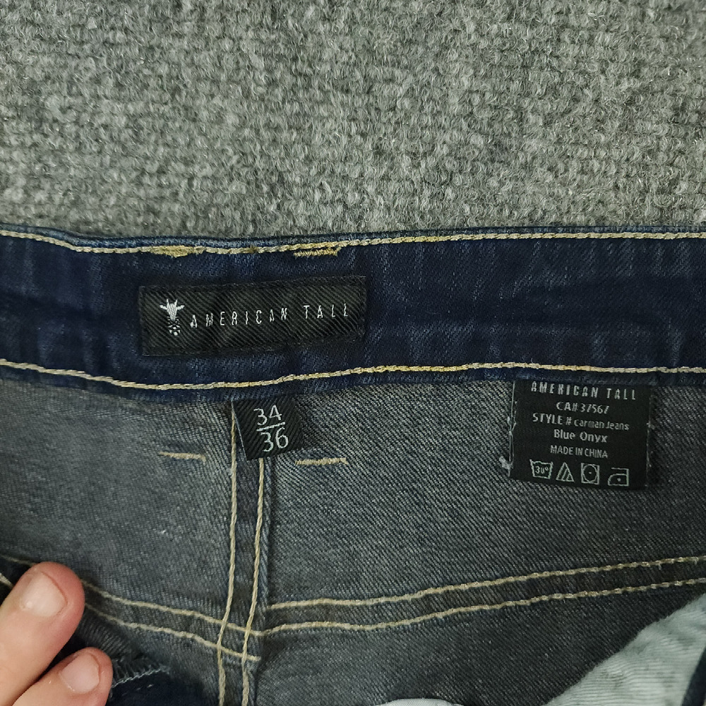 American Tall Jeans 34x36 Mens Carman Tapered Fit Low Rise Stretch Onyx Blue - Picture 6 of 12